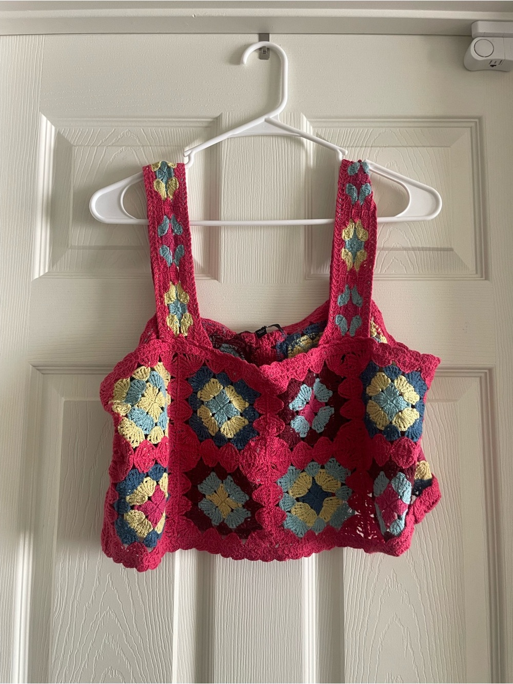 Handmade Crochet Crop Tank Top in Pink with Multicolor Accents